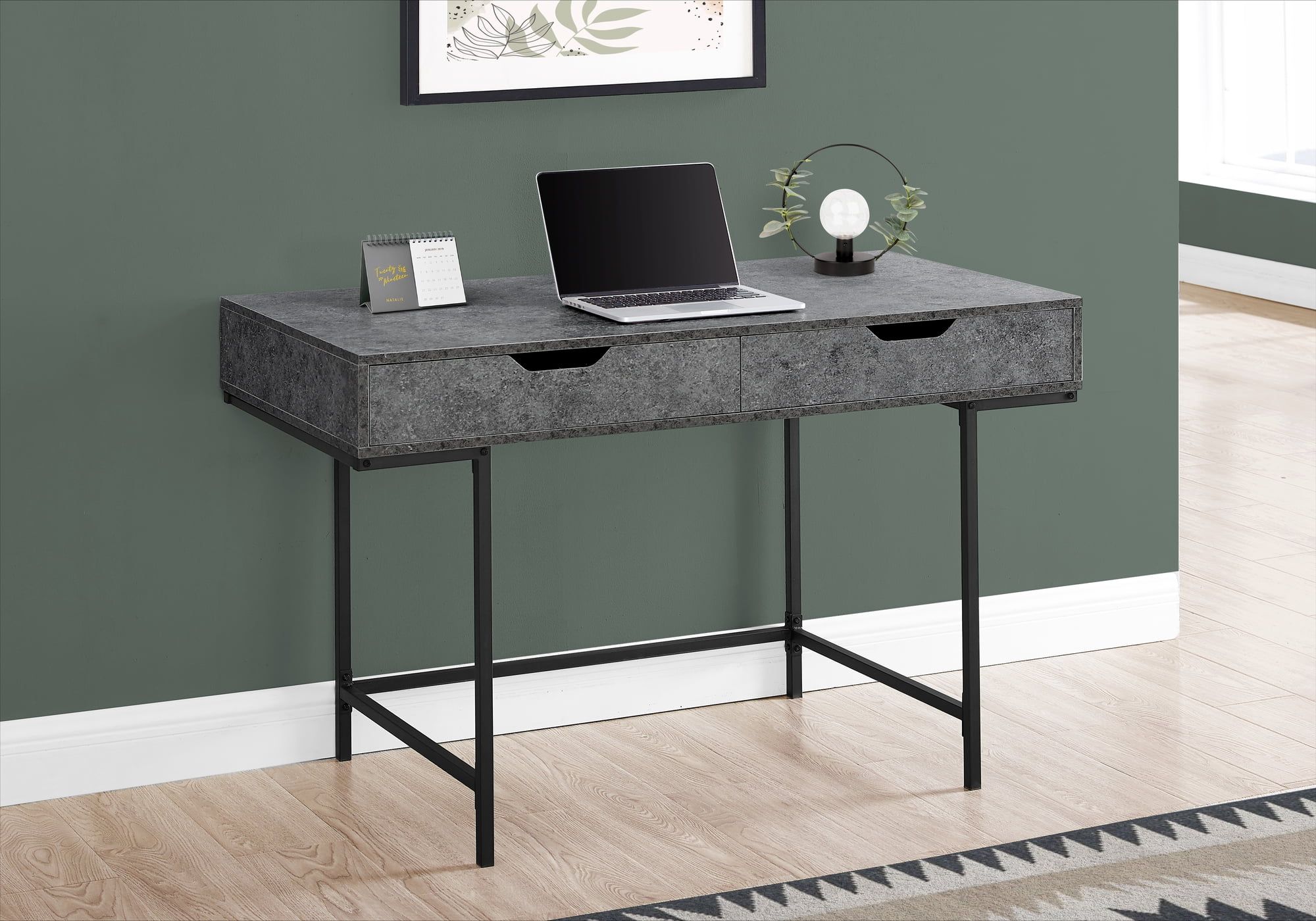 Modern 48" Grey Stone-Look Home Office Desk with Storage Drawers