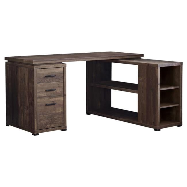 Elegant Brown Wood Corner Computer Desk with Filing Drawer