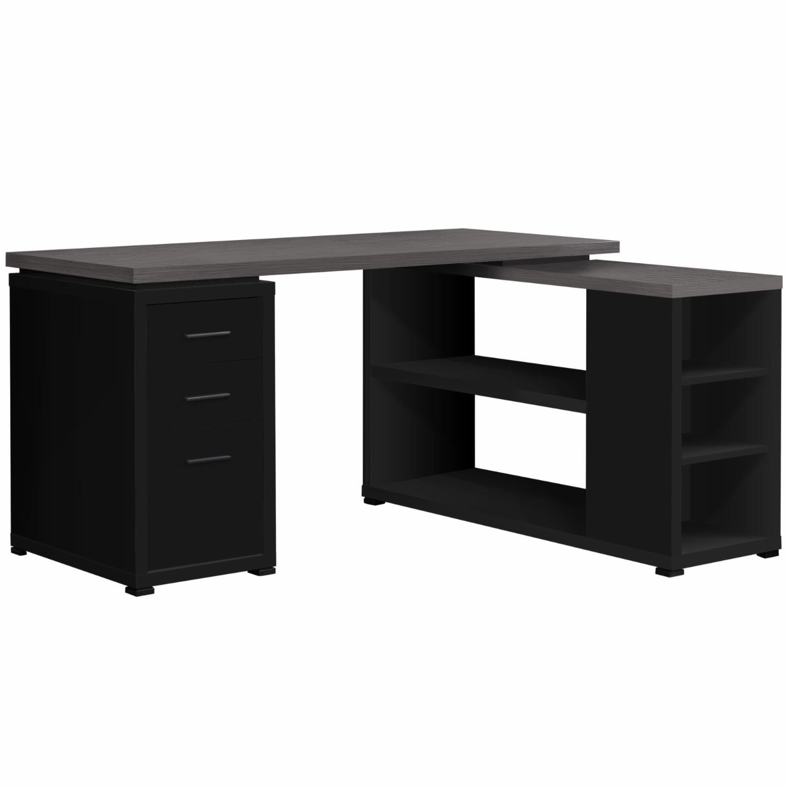 Black L-Shaped Corner Computer Desk with Drawer and Filing Cabinet