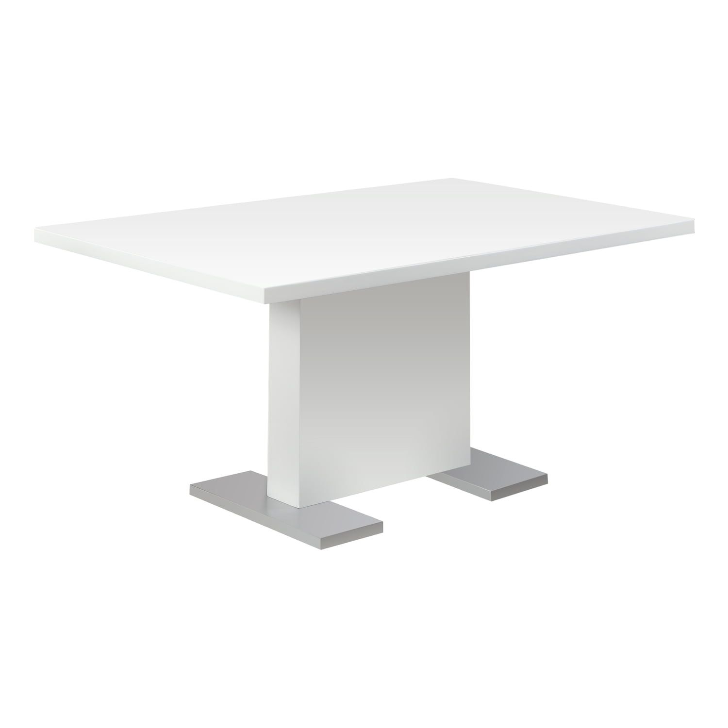 Glossy White Rectangular Wood Dining Table with Stainless Steel Feet