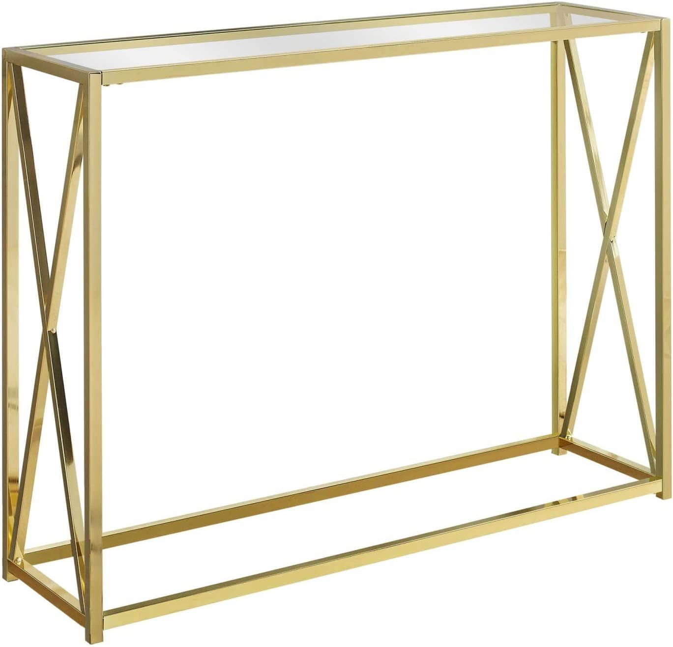 Gold Metal and Glass Rectangular Console Table