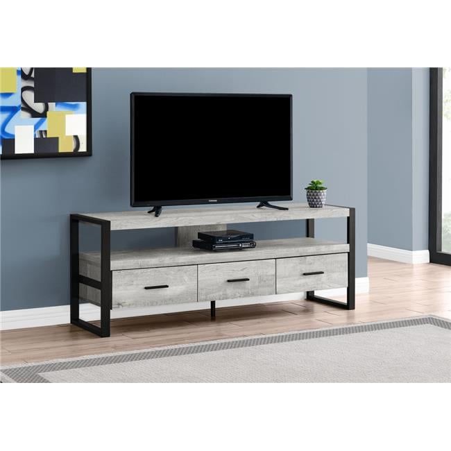 Contemporary 59" Gray TV Stand with 3 Storage Drawers and Metal Frame