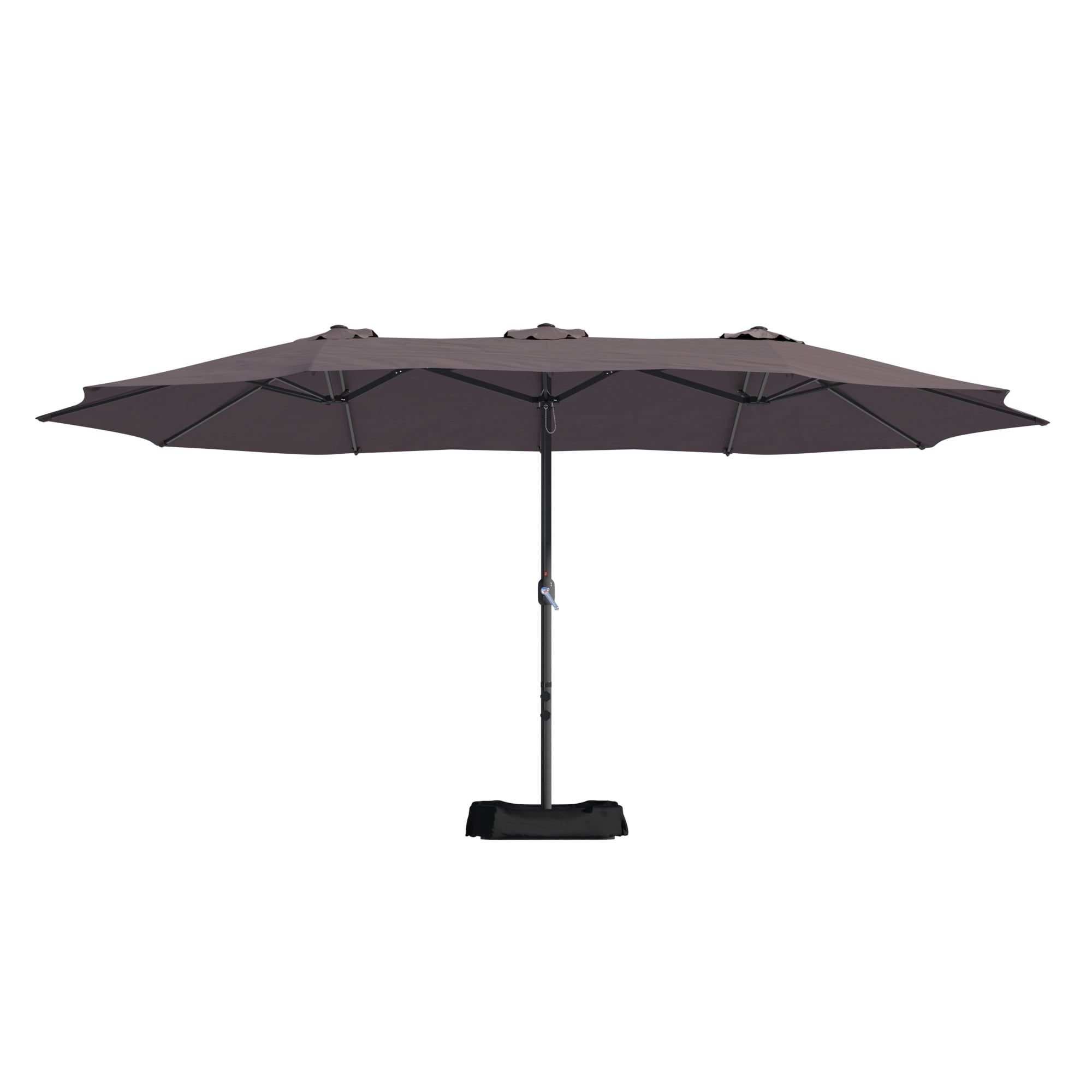 15 ft. Brown Aluminum Market Patio Umbrella with Stand