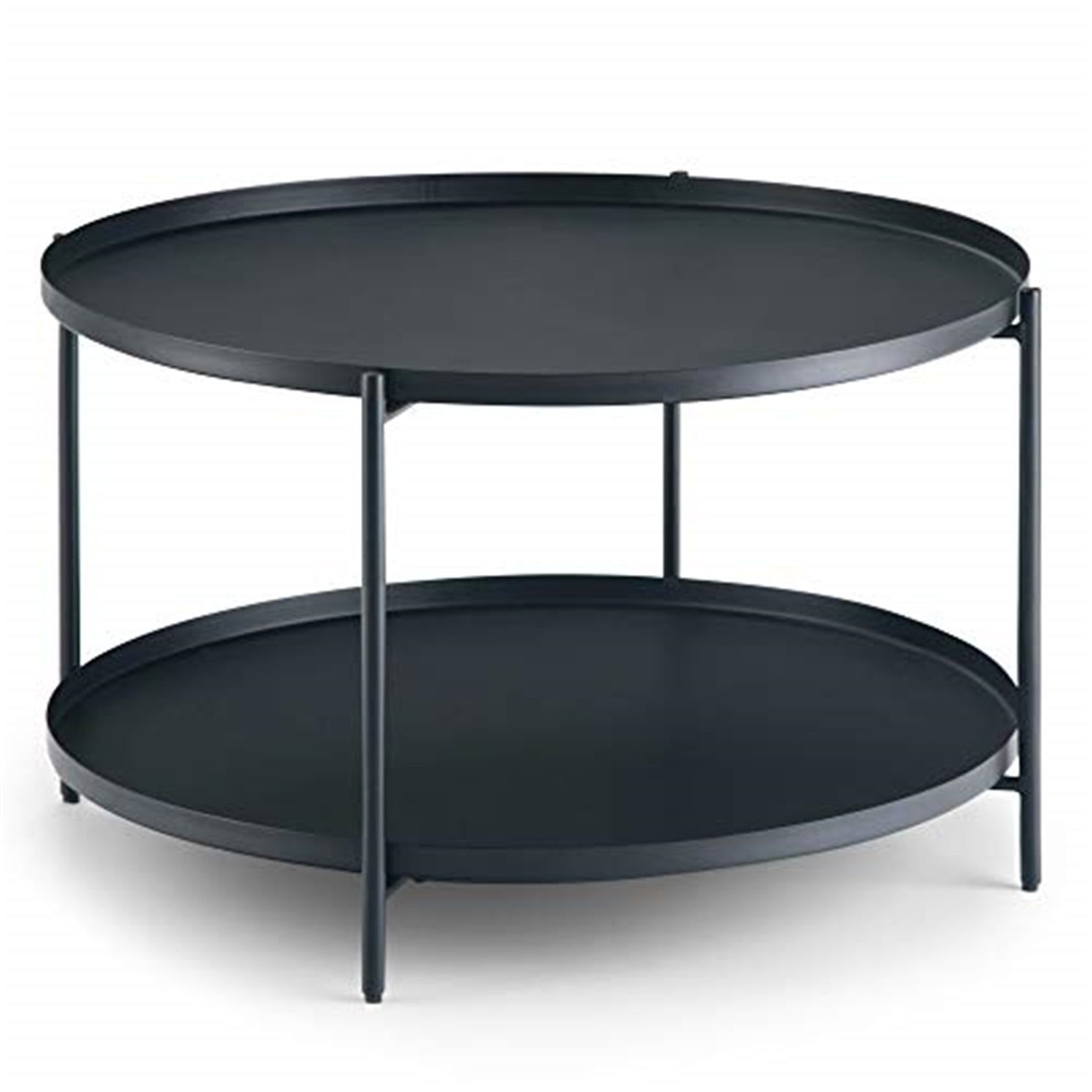 Monet 32" Round Black Metal Coffee Table with Storage