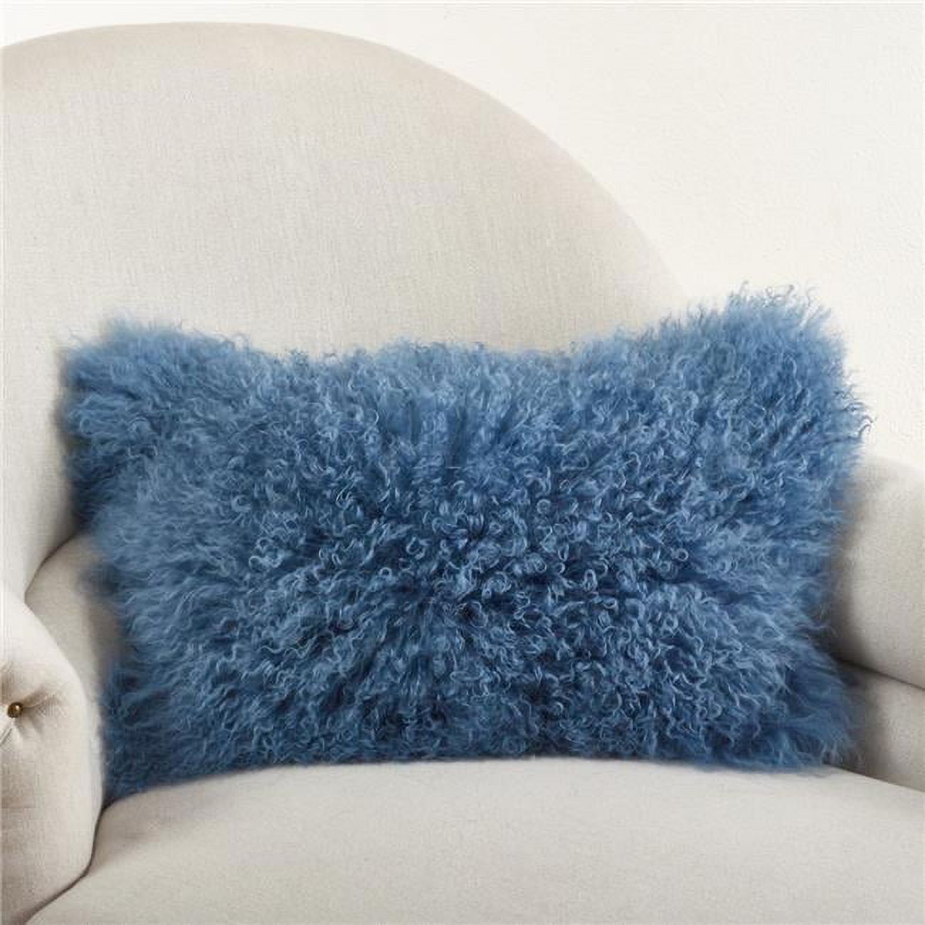 Blue-Grey Mongolian Lamb Fur Rectangular Lumbar Pillow