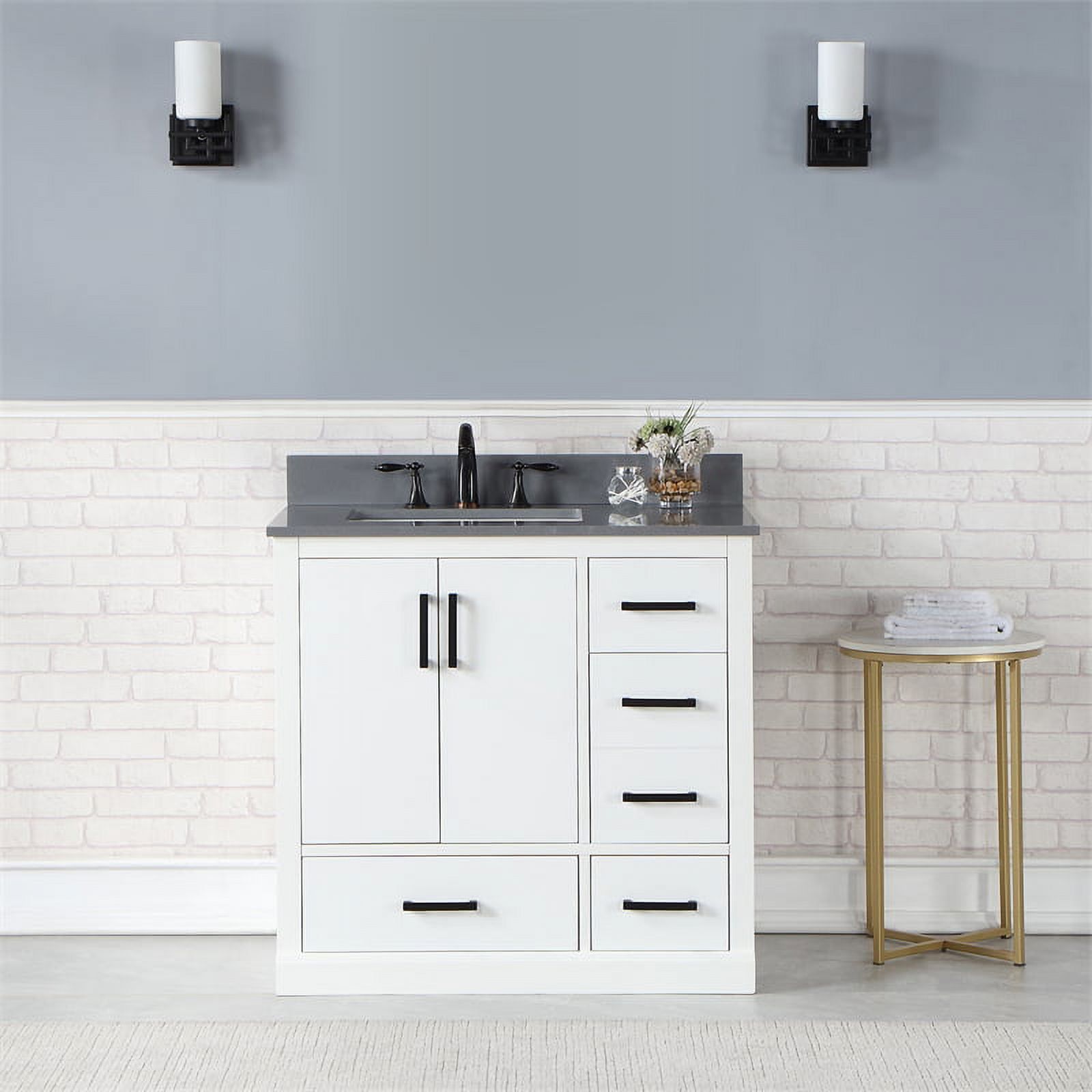 Monna 36" White Poplar Bathroom Vanity with Concrete Grey Top