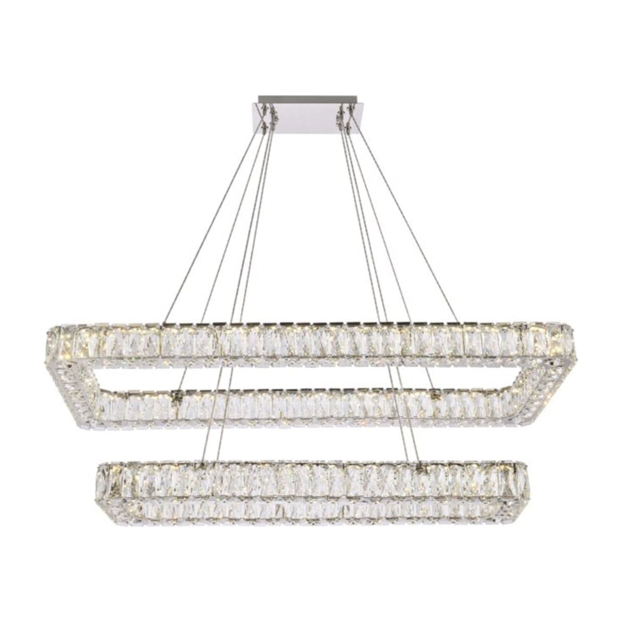 Monroe 42" Chrome LED Double Rectangle Crystal Pendant