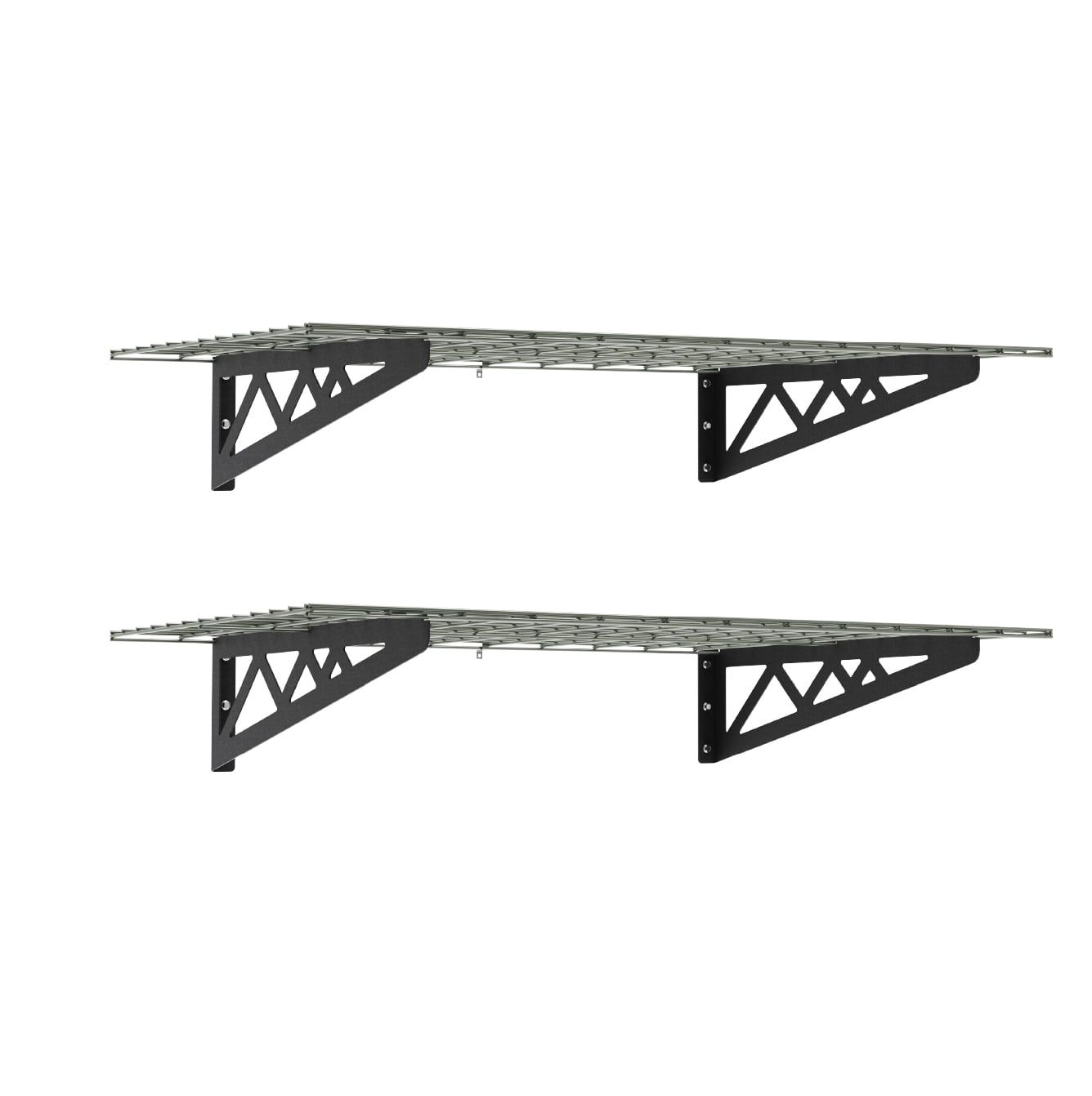 Gray 24" x 48" Steel Wall-Mounted Garage Shelves with Hooks