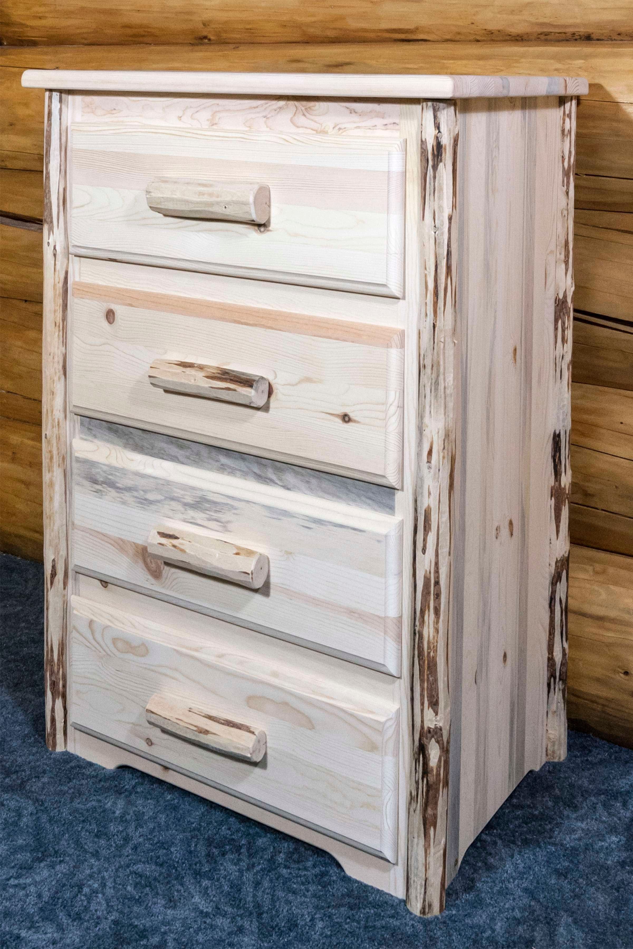 Natural Lodge Pole Pine 4-Drawer Chest with Soft Close