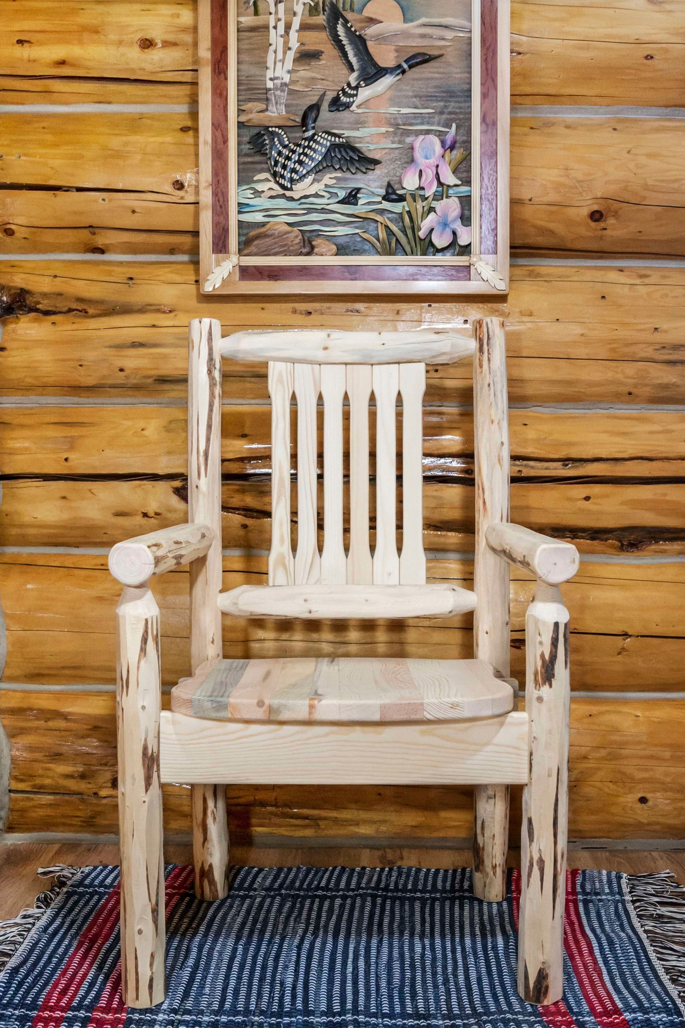 Montana Lodge Pole Pine Handcrafted Captain's Arm Chair, Unfinished