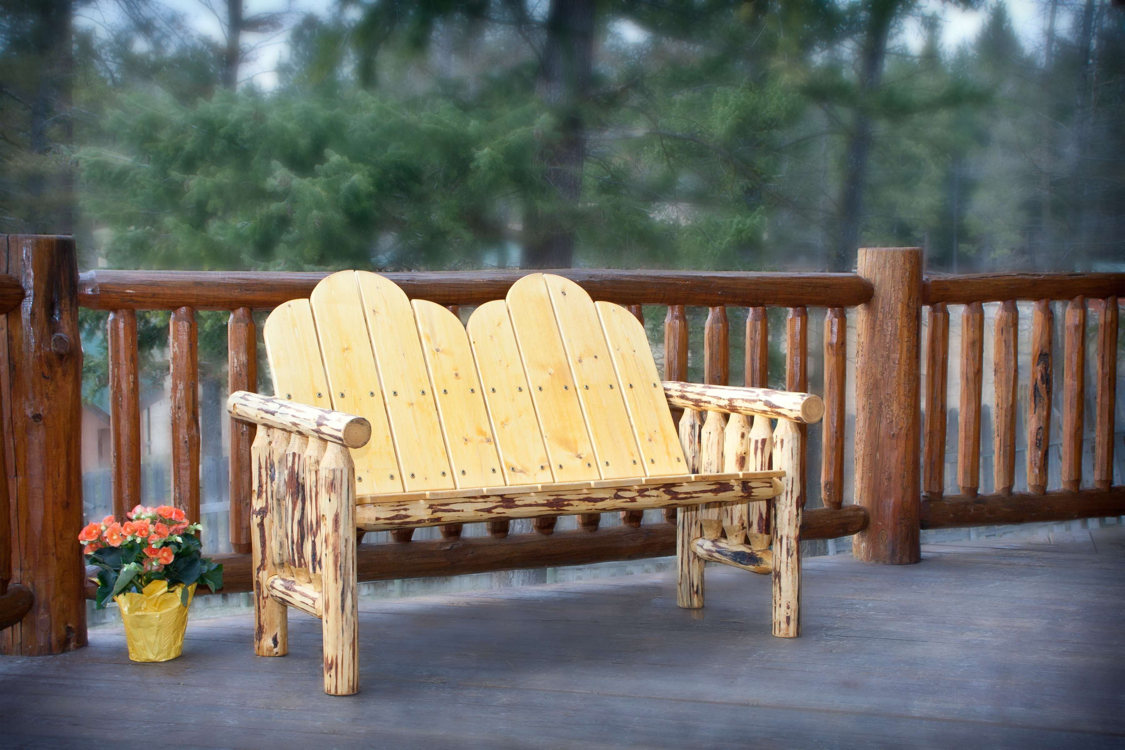 Rustic Pine 2-Person Handcrafted Deck Bench, Exterior Finish