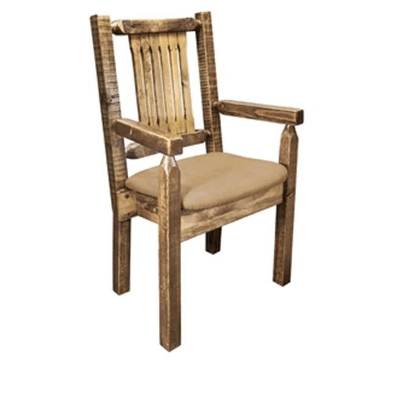 Homestead Rustic Buckskin Pattern Upholstered Wood Captain's Chair