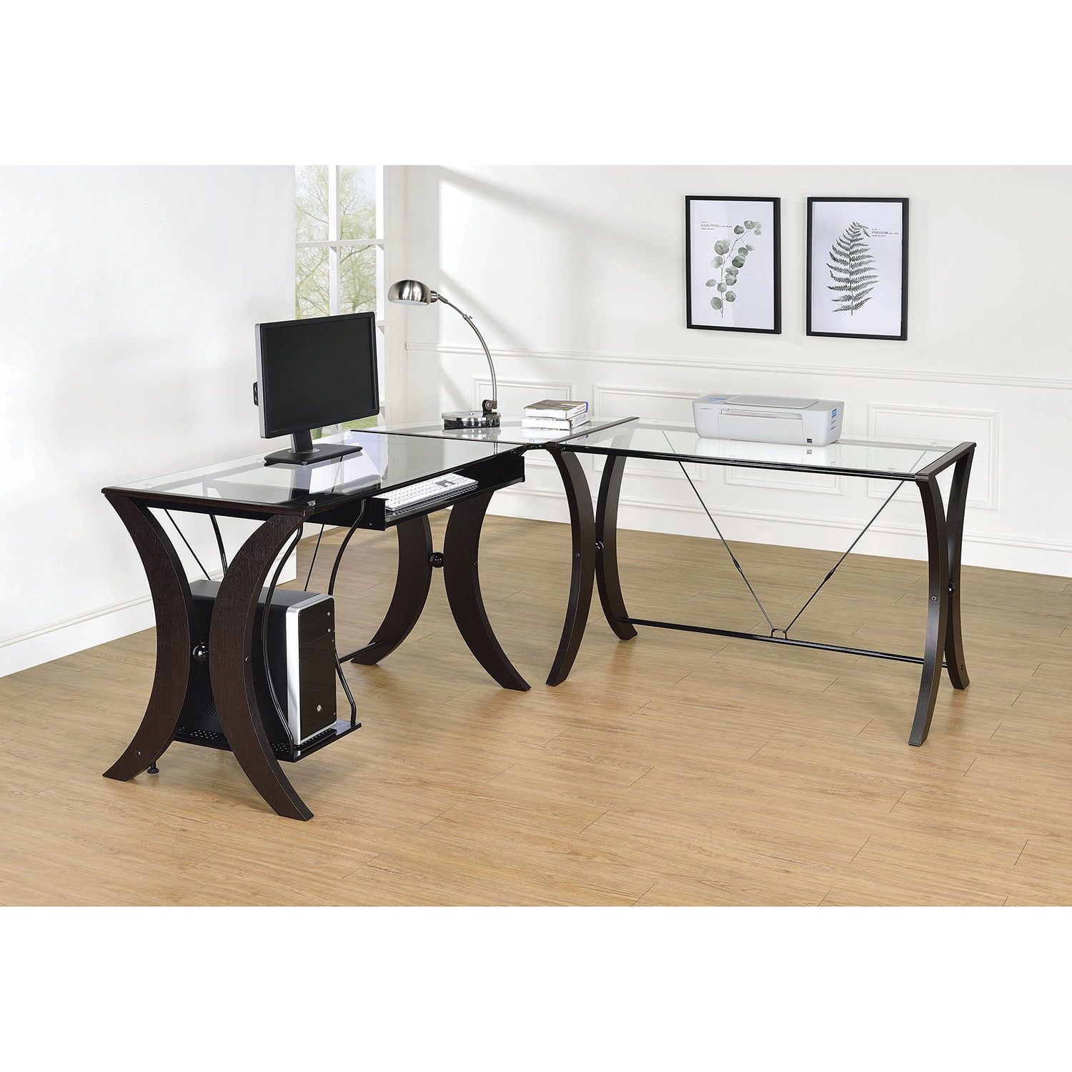 Sleek Cappuccino & Black Wood Corner Computer Desk with Keyboard Tray