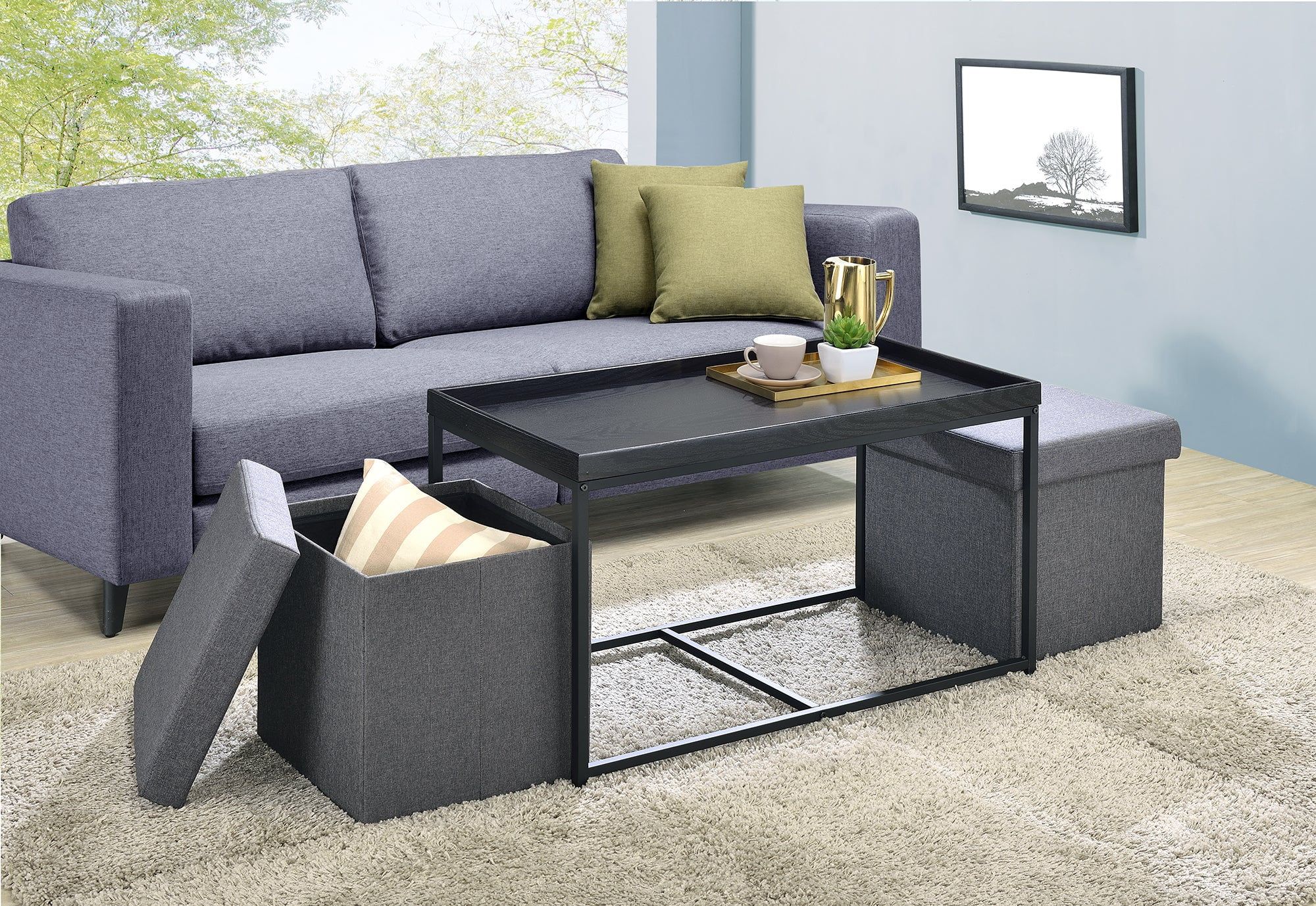 Monty Black MDF and Metal 3 Piece Coffee Table Set