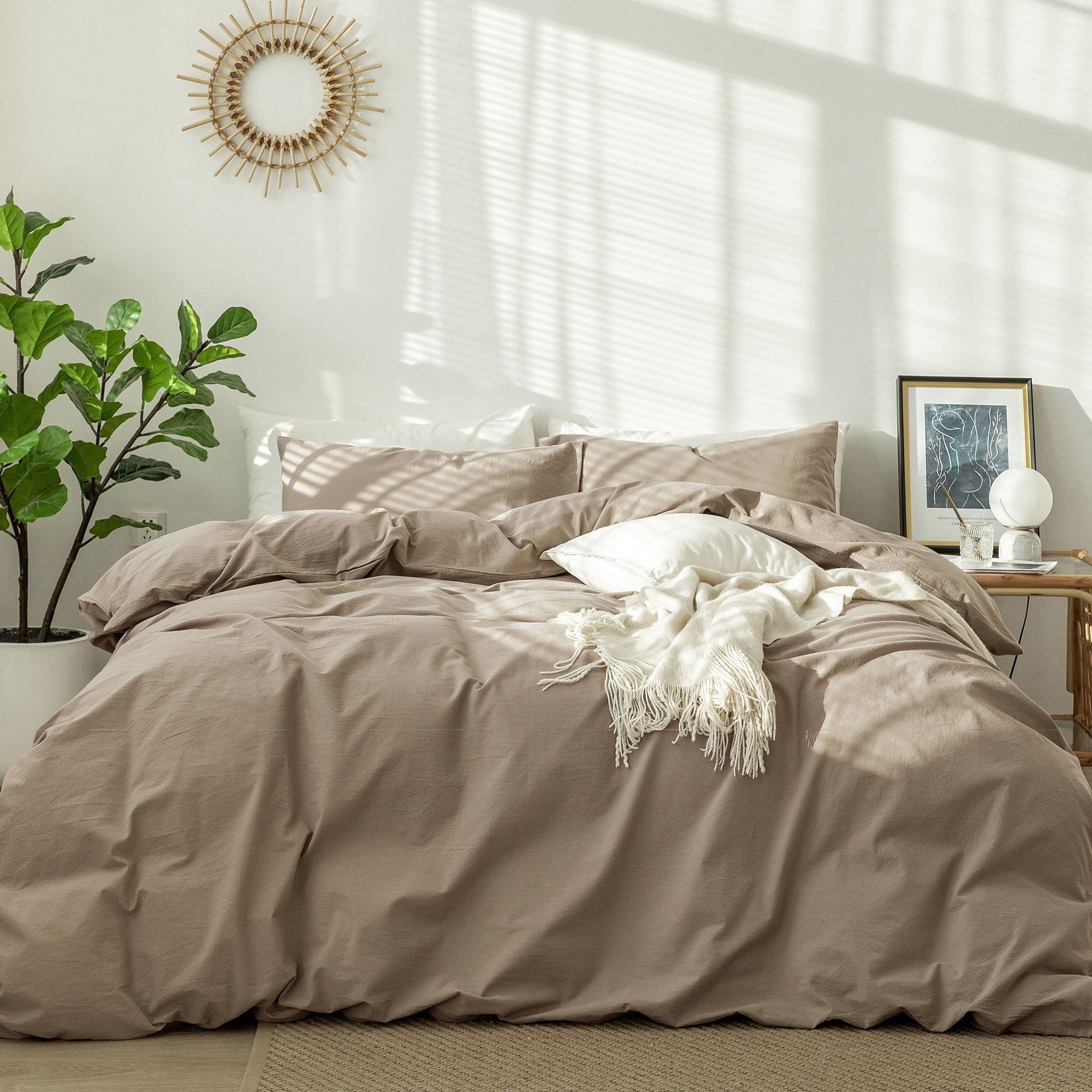 Mocha Brown Queen Washed Cotton Duvet Cover Set