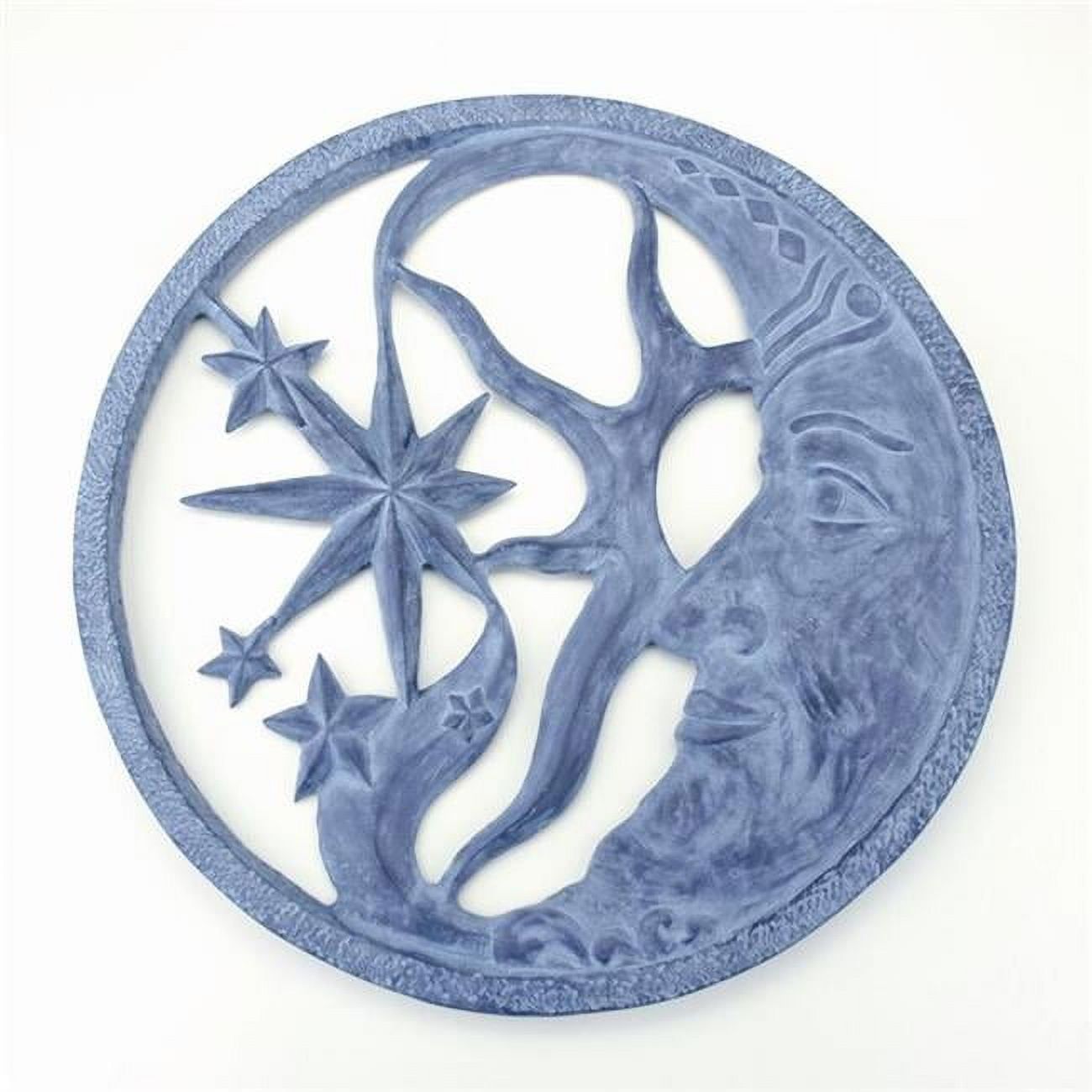 Celestial Moon and Stars Blue Aluminum Outdoor Wall Plaque