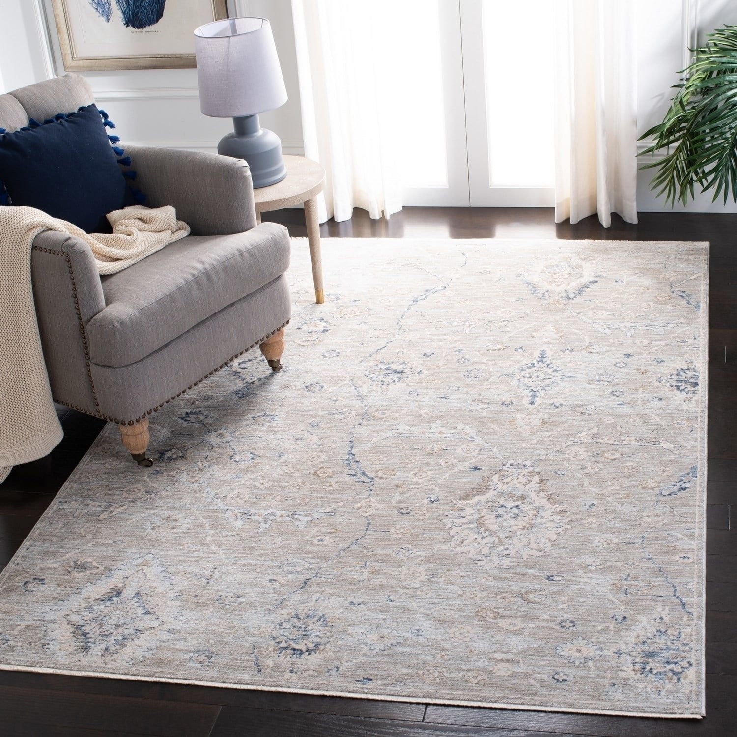 Ivory and Grey 6' x 6' Square Viscose Area Rug