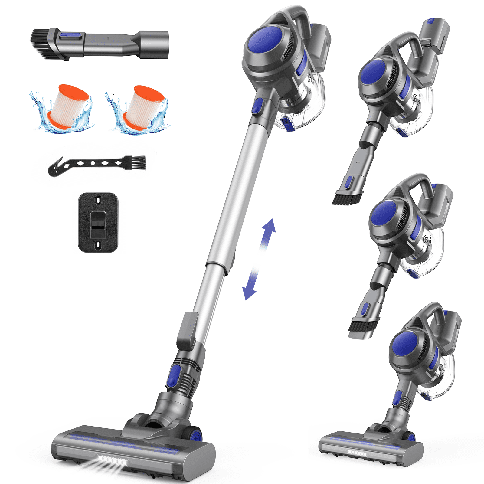 Blue Cordless Stick Vacuum Cleaner with HEPA Filter for Pets