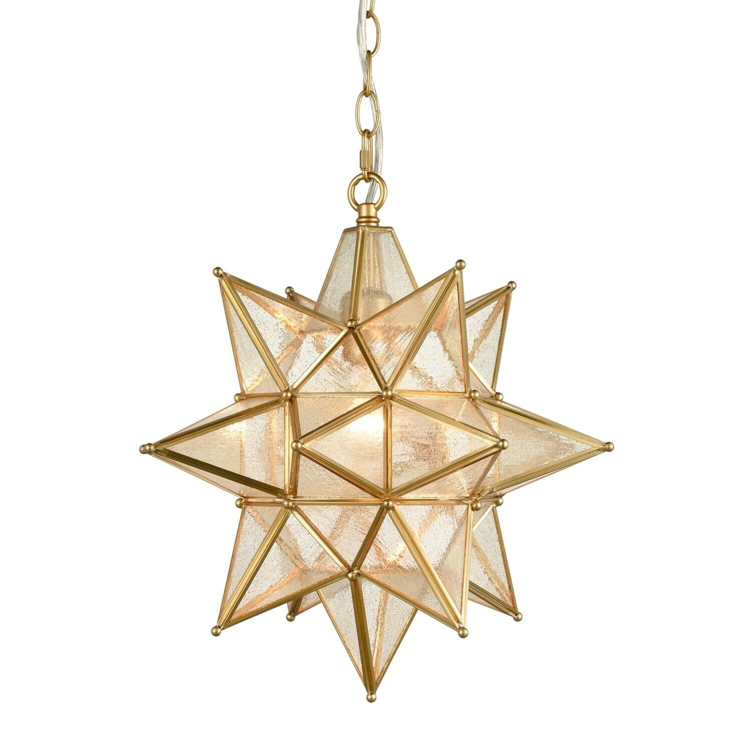 Geometric Gold Seeded Glass Star Pendant Light