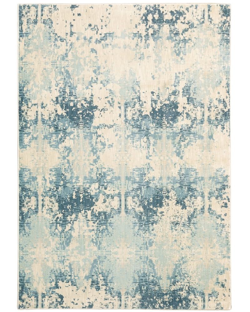 Rectangular Blue Synthetic Easy Care Area Rug 79" x 114"