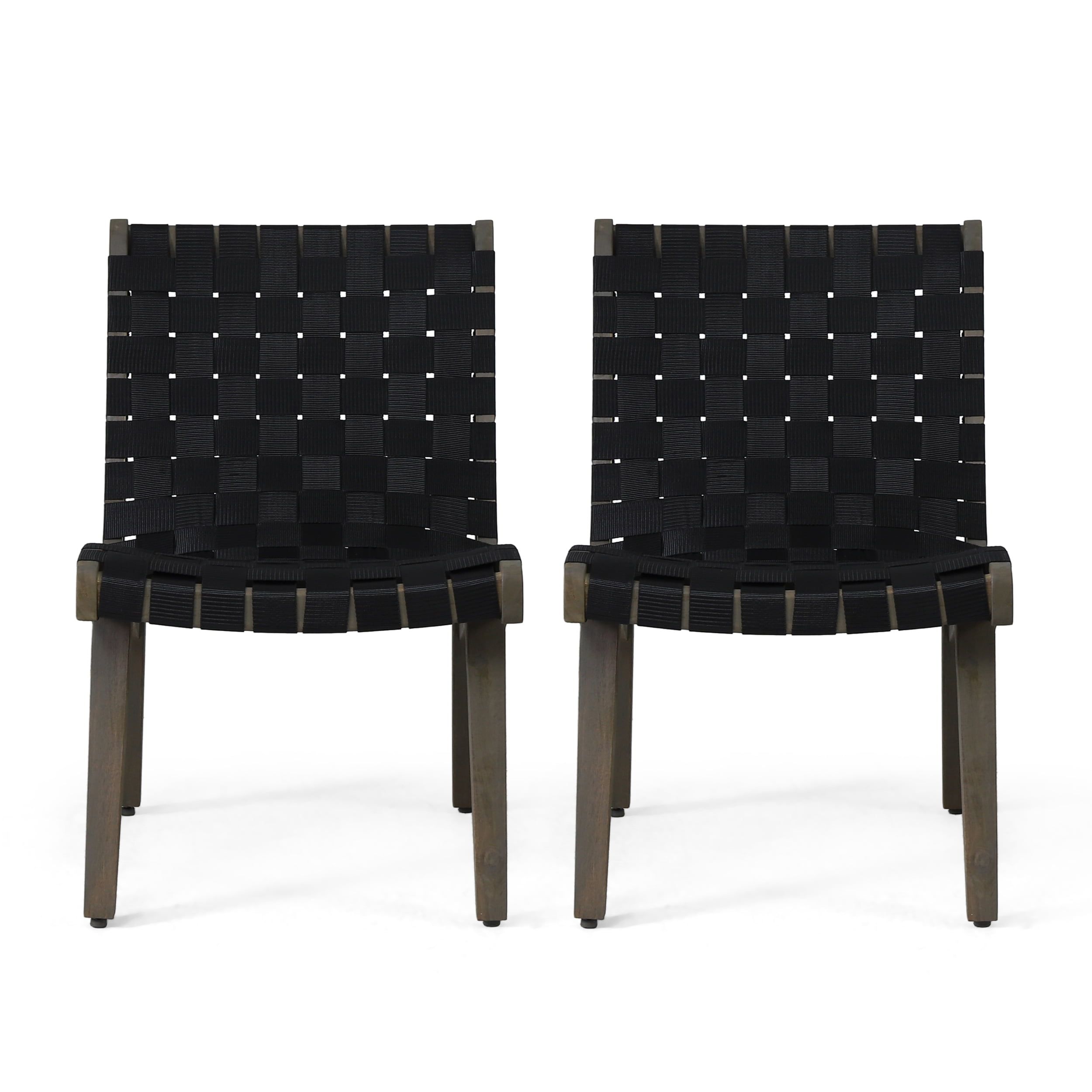 Black and Gray Acacia Wood Rope Weave Armless Lounge Chairs