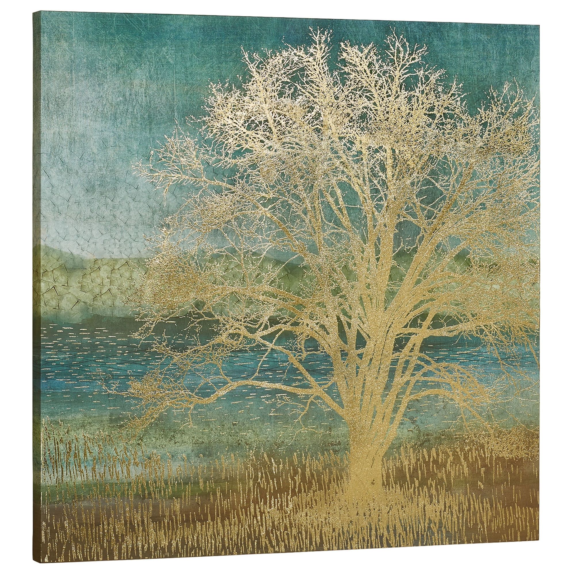 Morning Shimmer Gold Foil Landscape Canvas Wall Art