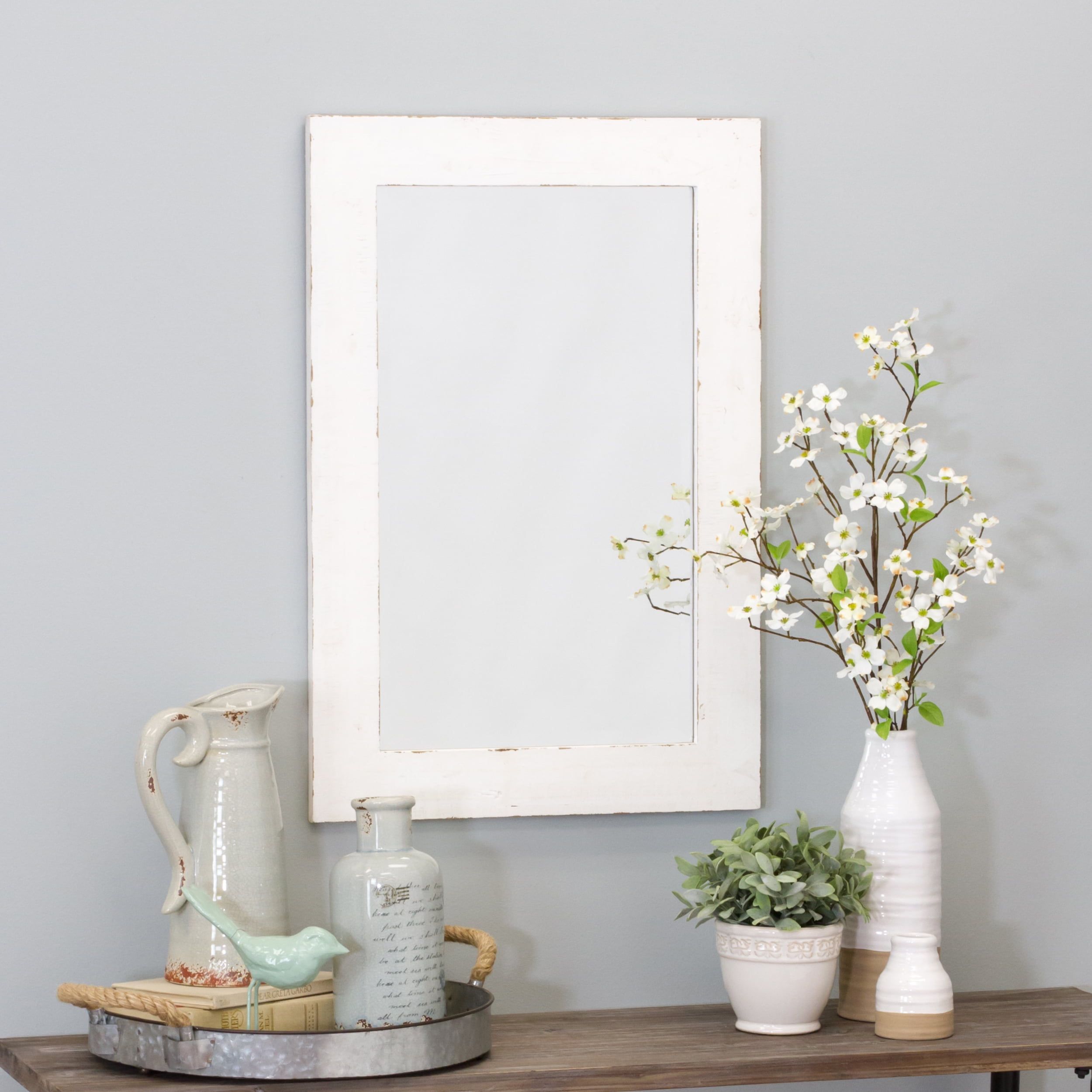 White Solid Fir Wood Rectangular Wall Mirror 30" x 20"