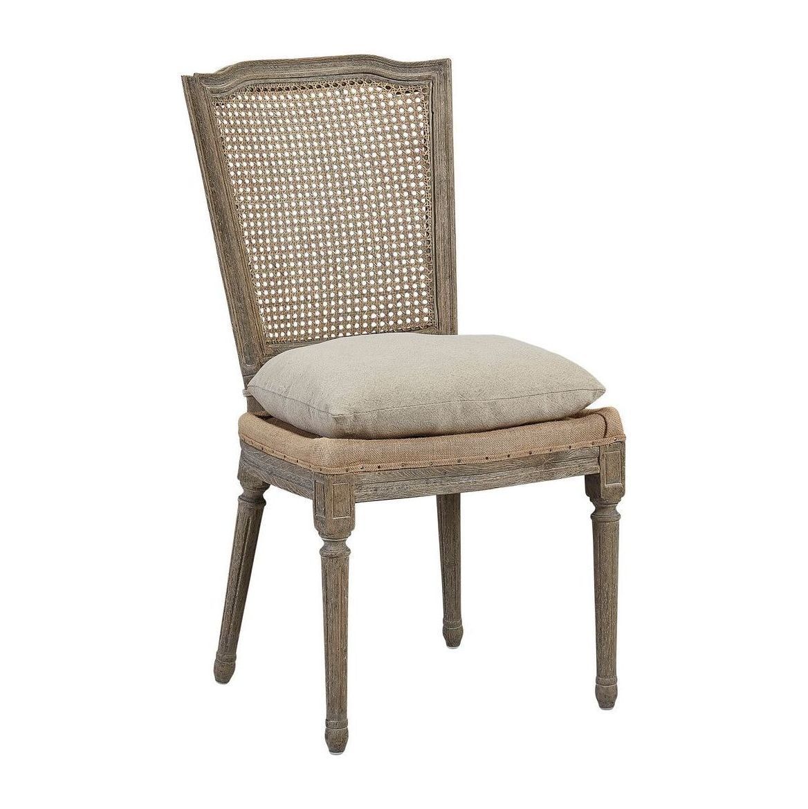 Gray Linen Upholstered Cane Wood Side Chair