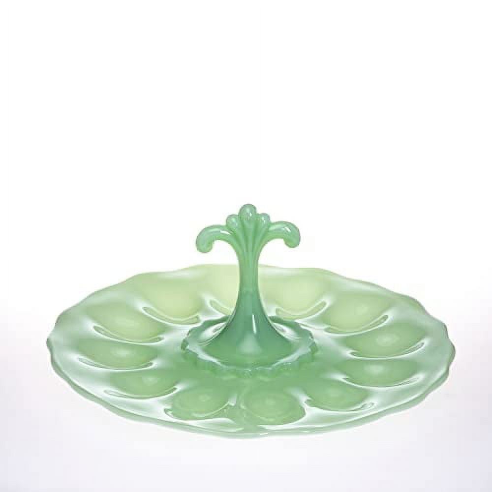 Jade Green Glass Round Egg Plate with Handle