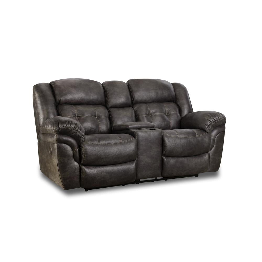 Charcoal Grey Tufted Faux Leather Reclining Loveseat