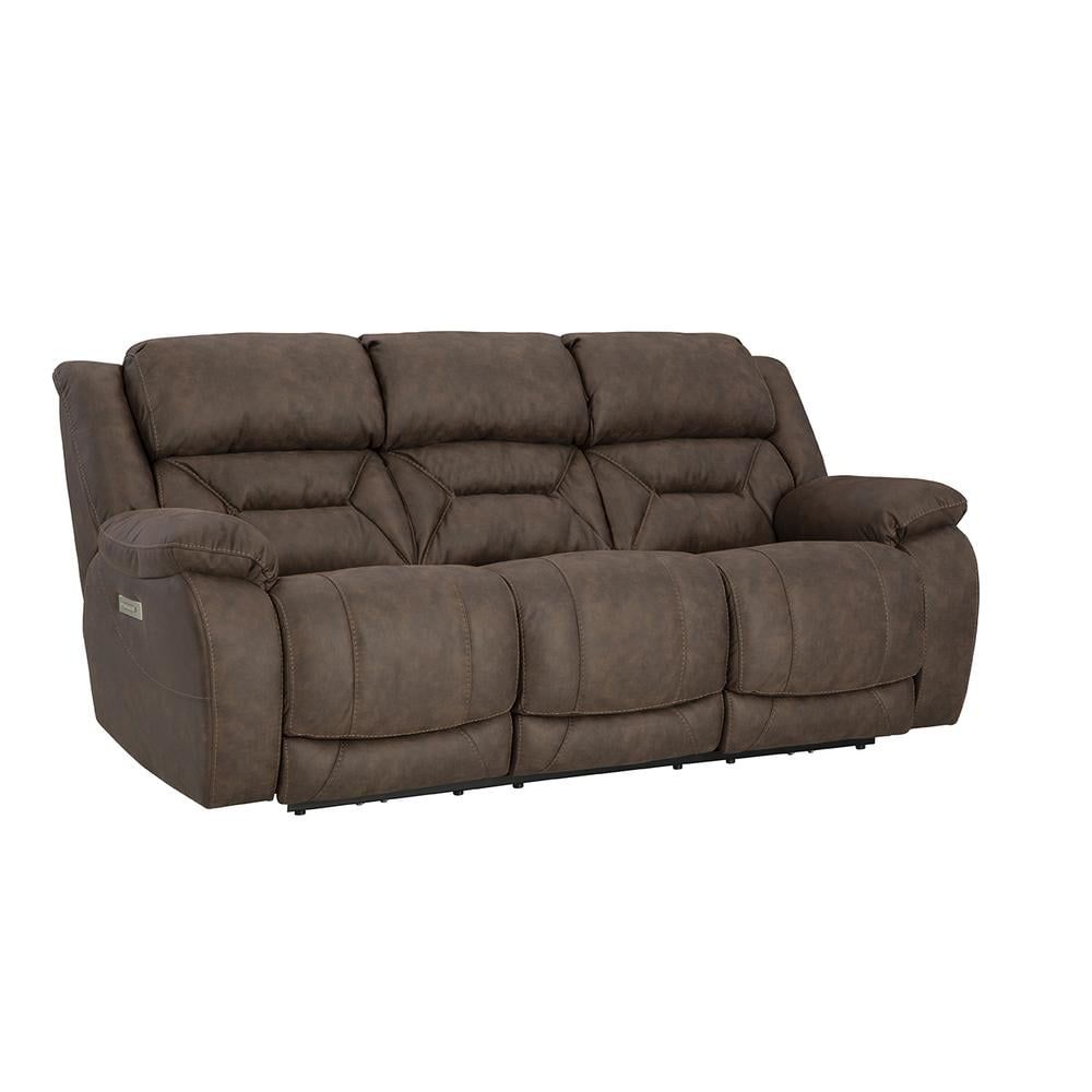 Brown Faux Leather Double Reclining Power Sofa with USB Port