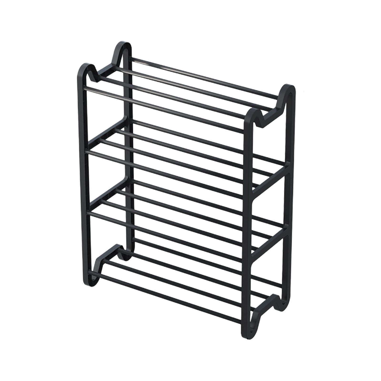 Black 4-Tier Stackable Metal and Plastic Shoe Rack