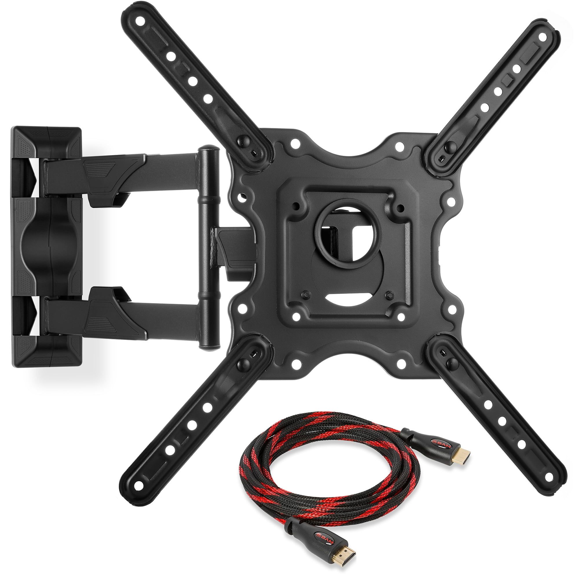 Black Steel Full Motion TV Wall Mount with HDMI Cable