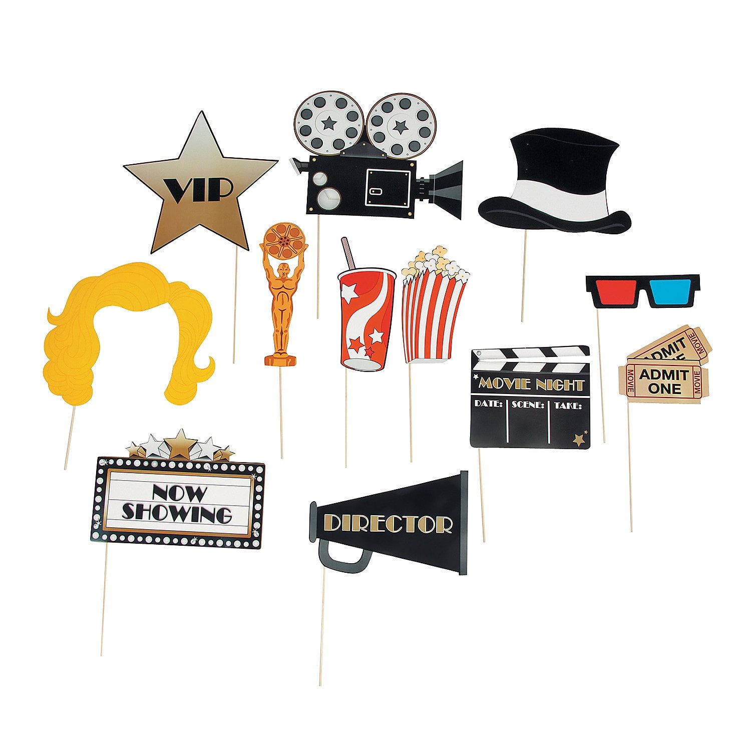 Movie Night Themed Photo Stick Props Set