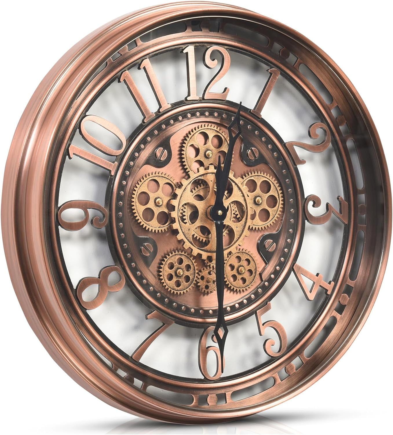 21-Inch Copper Oversized Industrial Steampunk Wall Clock with Moving Gears