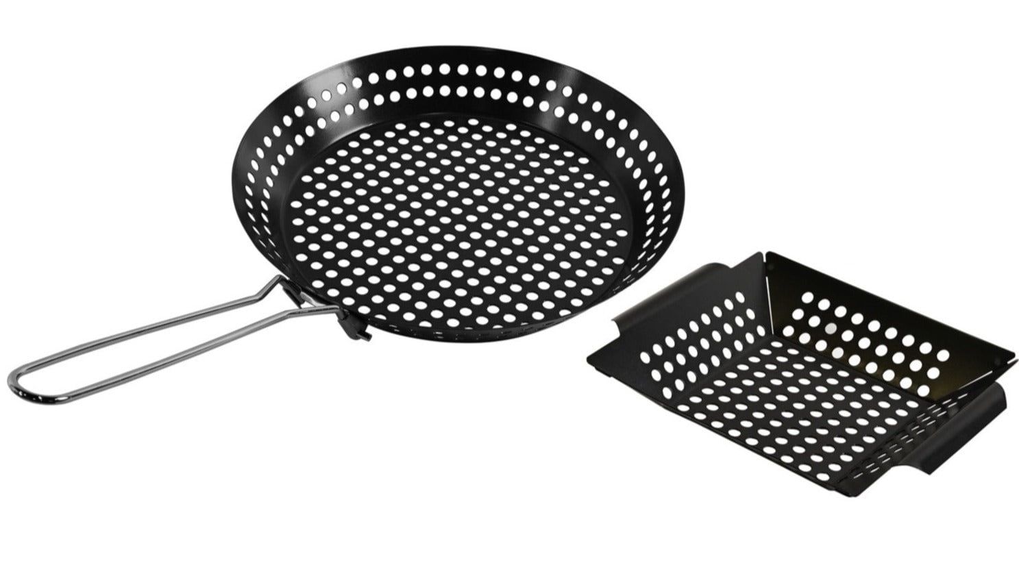 Non-Stick Black Steel Grill Topper Set with Skillet and Wok