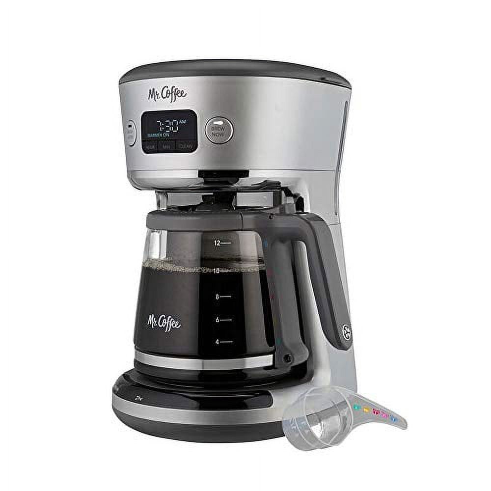 Silver 12-Cup Programmable Drip Coffee Maker with Water Filter