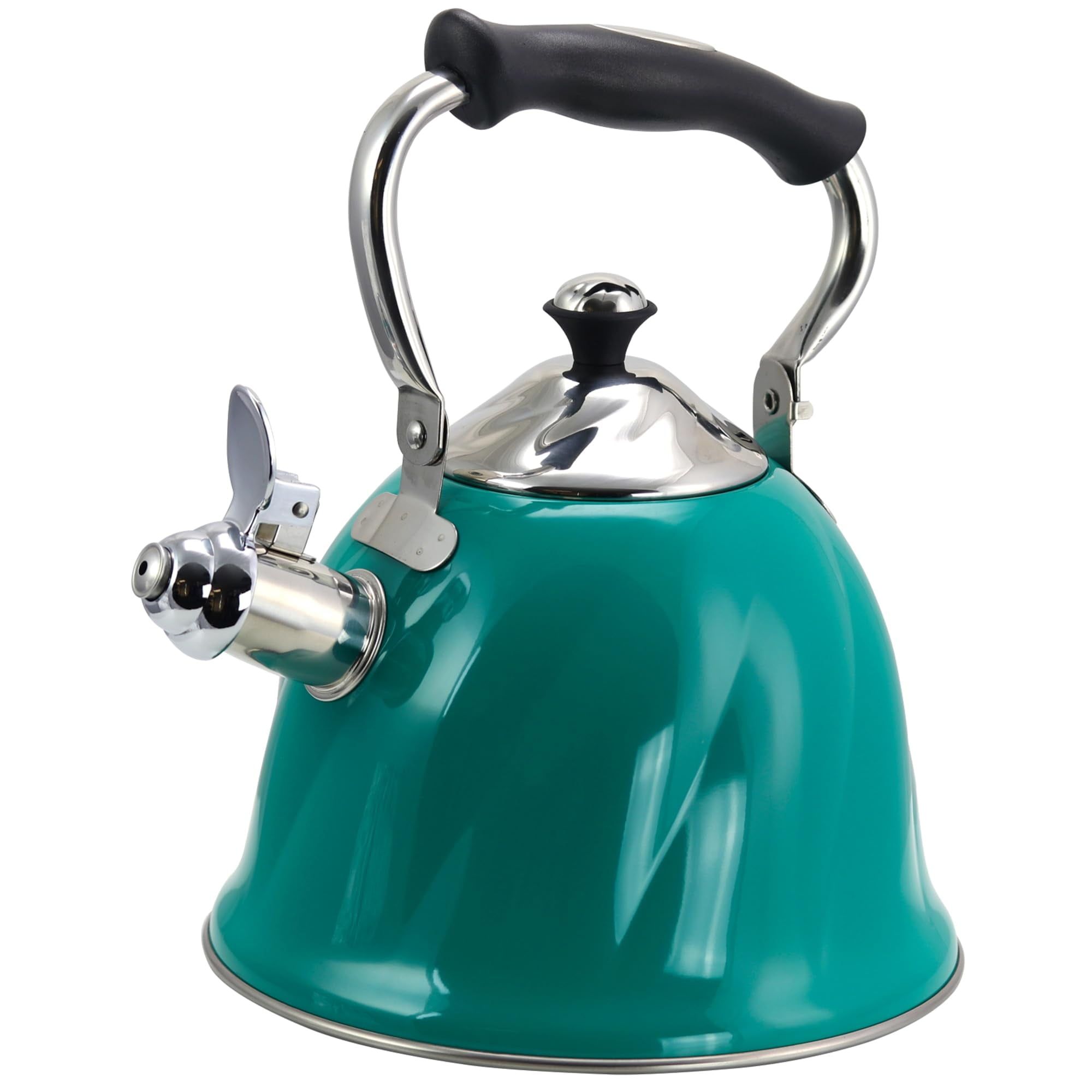 Green Stainless Steel Whistling Tea Kettle, 2.3-Quart