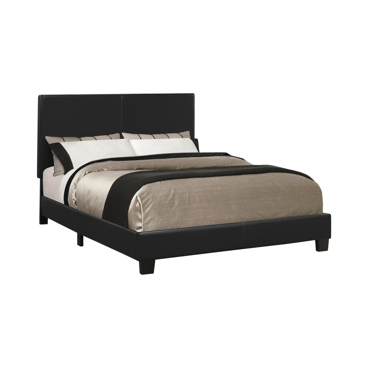 Muave Queen Black Faux Leather Upholstered Platform Bed