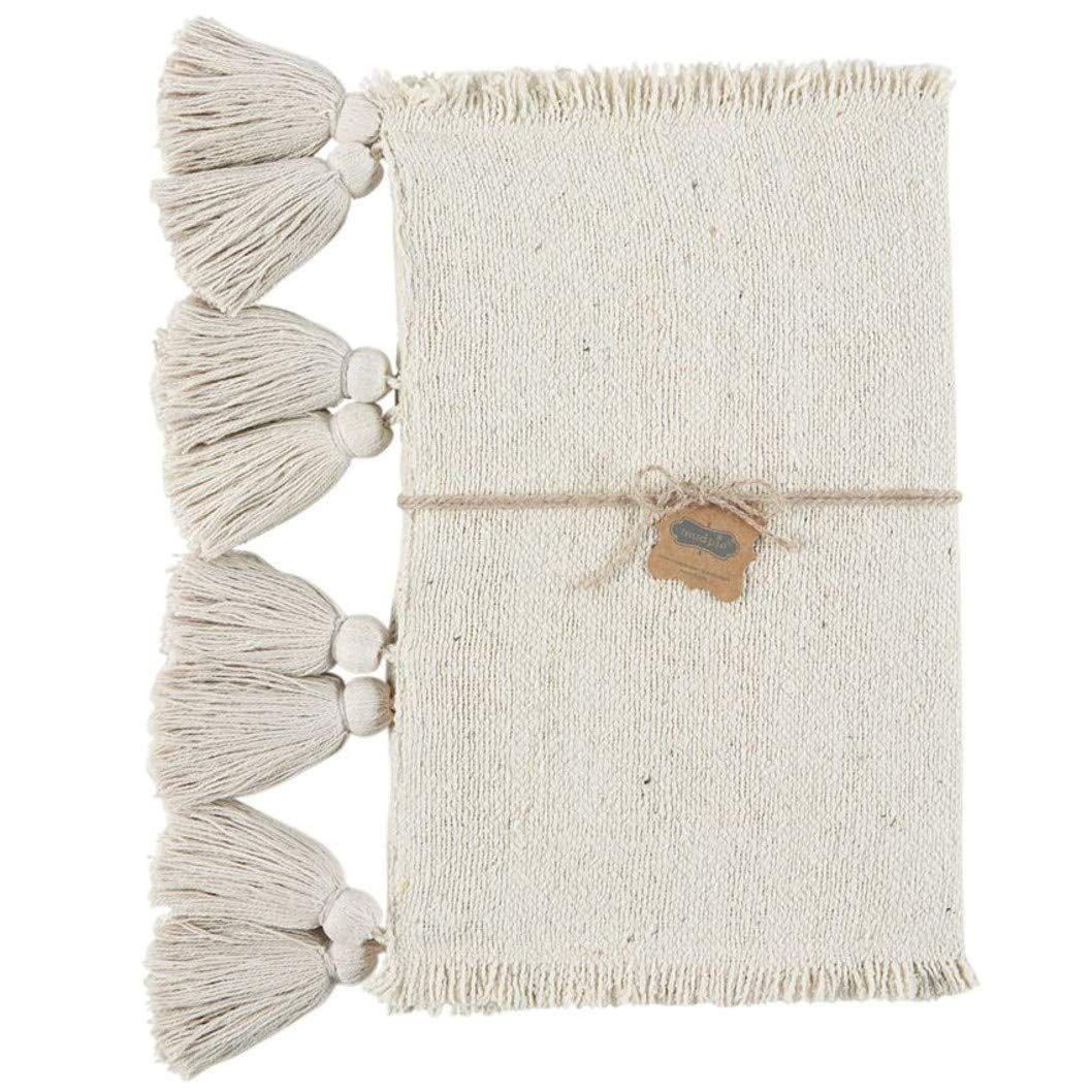 Ivory Cotton Table Runner with Tassels and Fringe