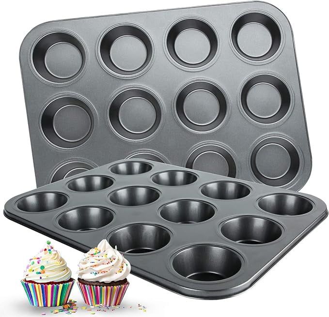 Nonstick Black Carbon Steel 12-Cup Rectangular Muffin Pan Set