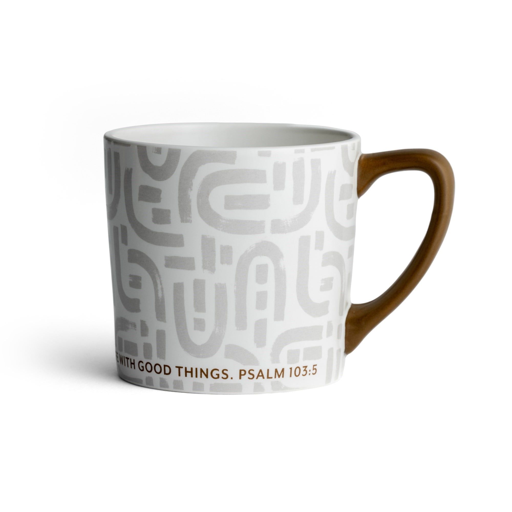 14oz White and Brown Ceramic Mug with Psalm 103:5