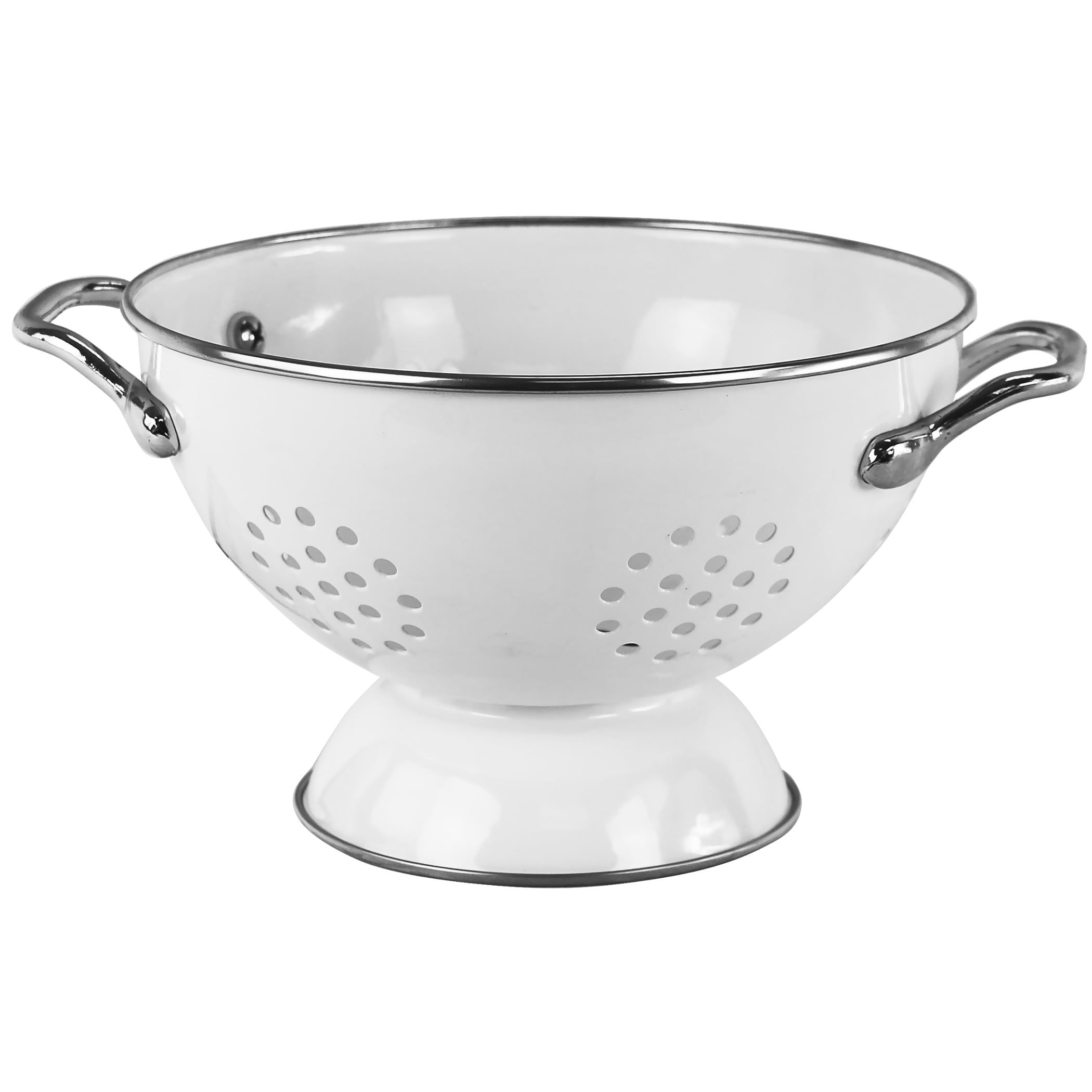 White Enamel 1.5 Quart Colander with Chrome Handles