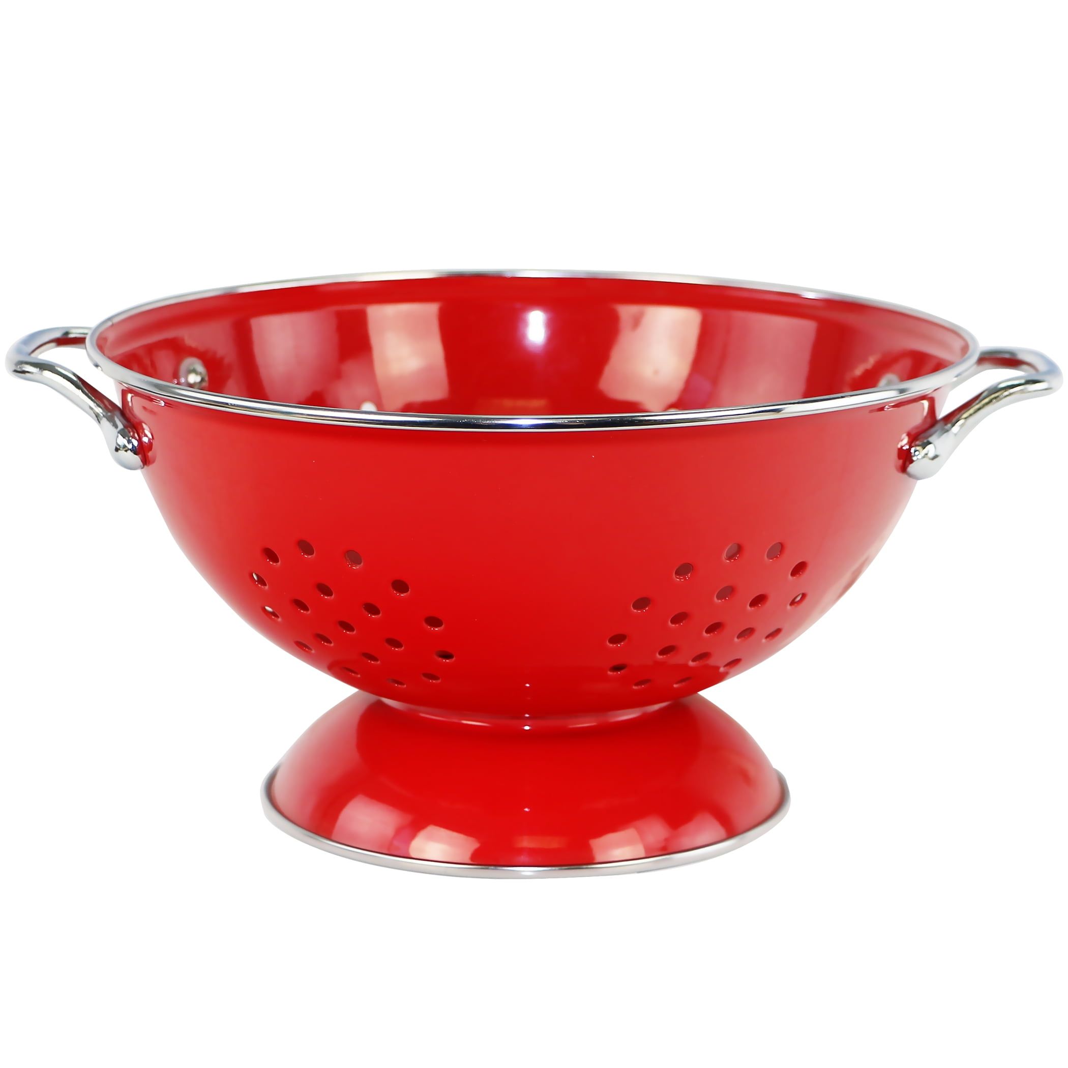 Red Enamel 3 Quart Colander with Chrome Handles