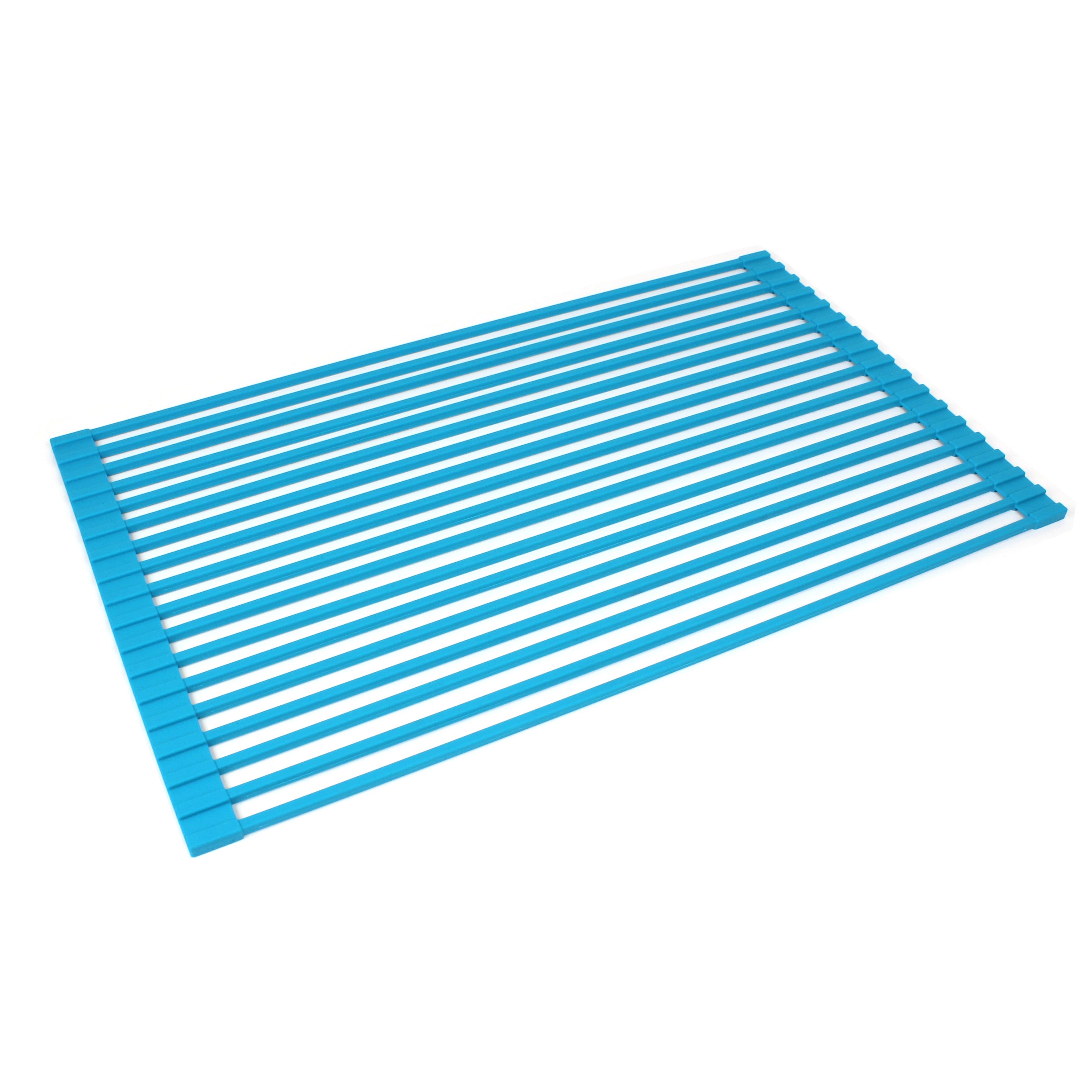 Blue Silicone Foldable Roll-Up Dish Drying Rack