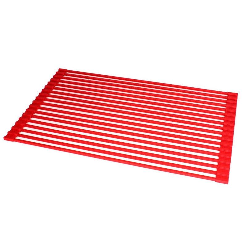 Red Silicone Foldable Roll-Up Dish Drying Rack