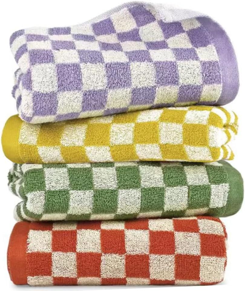 Checkered Cotton Hand Towels Set for Kids, 4 Pack