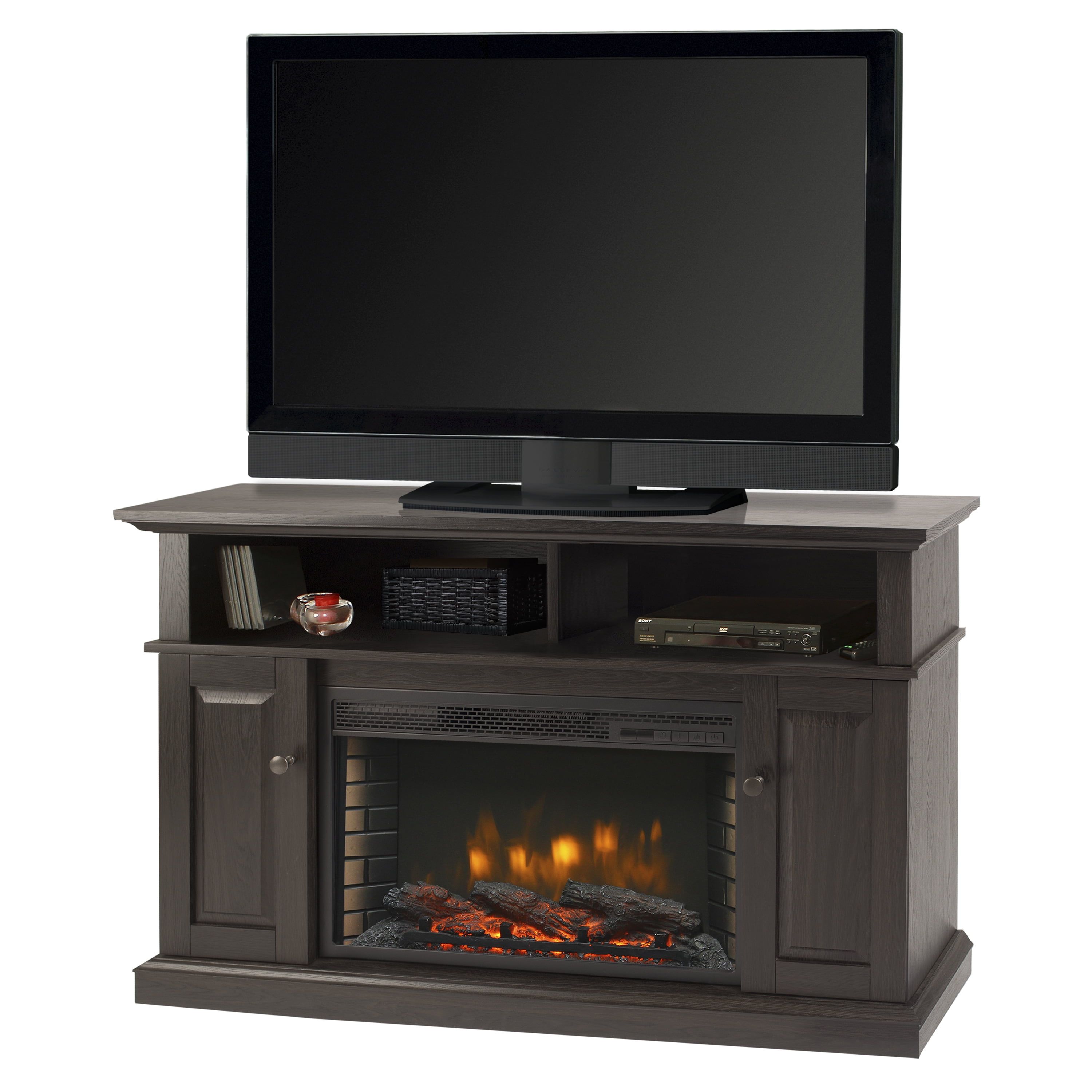 Rustic Brown 48" Media Fireplace with Cabinets