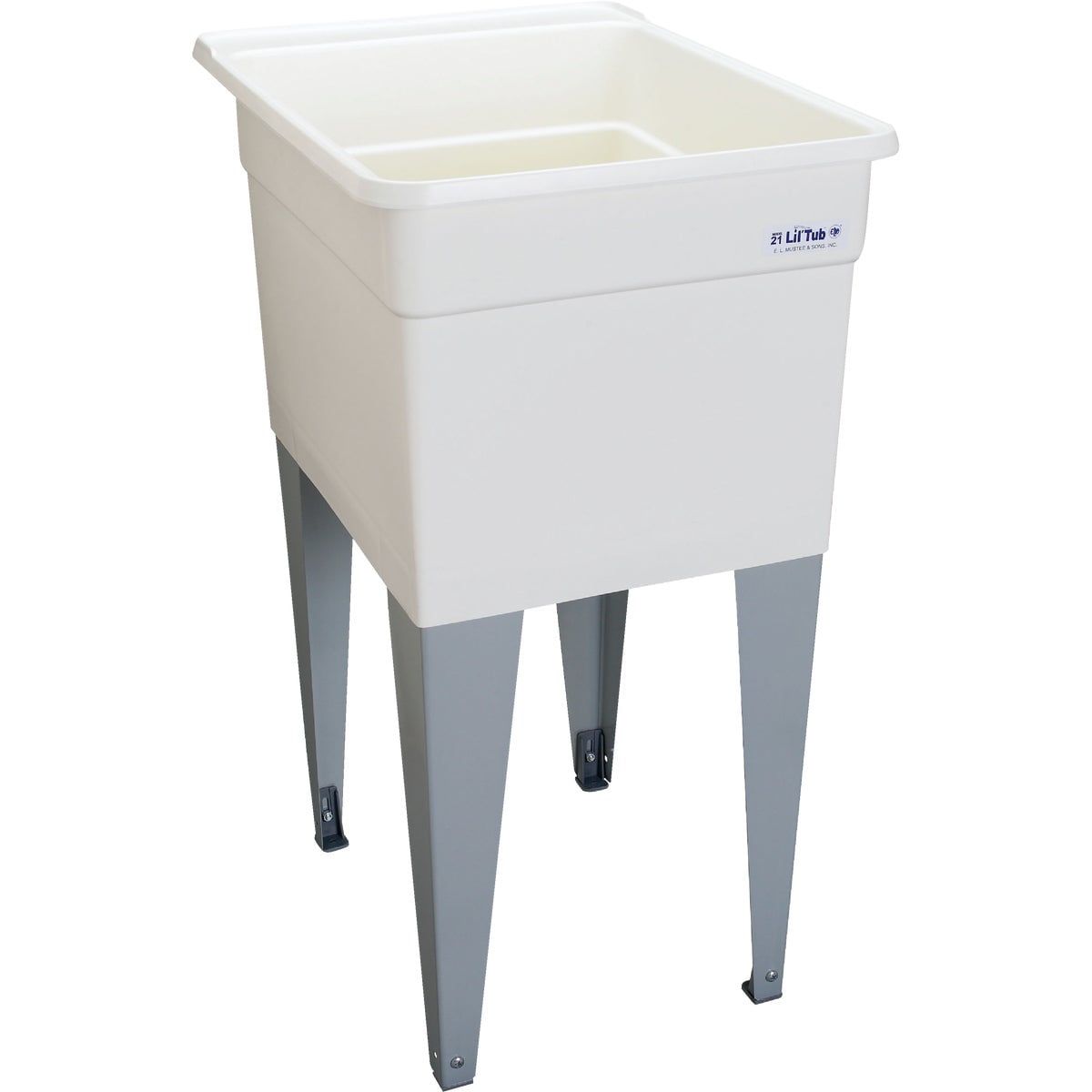 White Polypropylene Freestanding Laundry Sink with Steel Legs