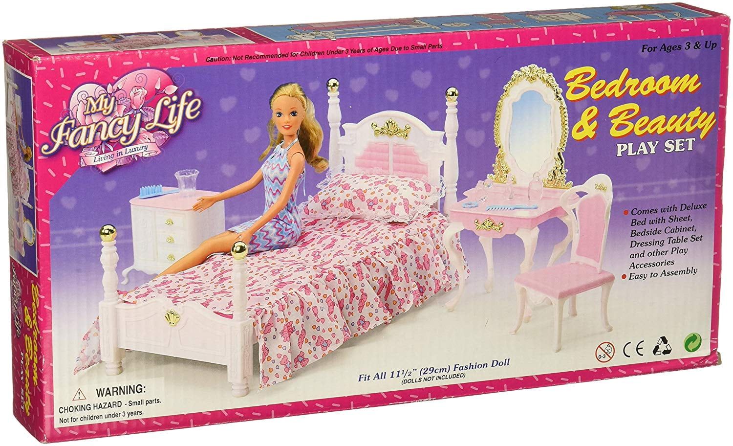 Barbie Size Dollhouse Bedroom and Beauty Play Set